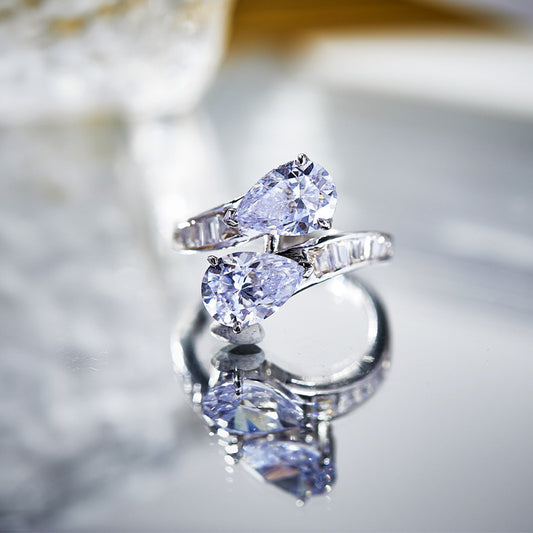 Twin Radiance Pear Ring — Two-Stone Pear-Cut Diamond Simulant Ring in Sterling Silver