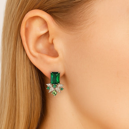 Emerald Candy Bouquet Studs product worn on a white model