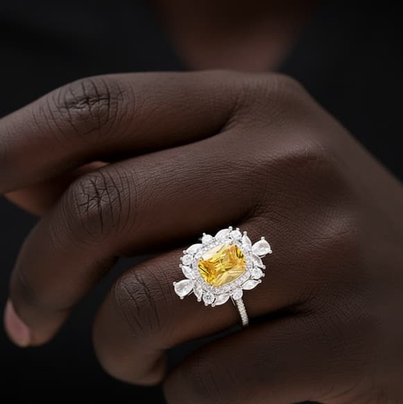 Golden Radiance Halo Ring worn on a black model