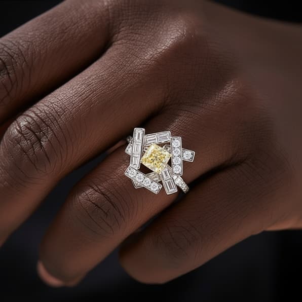 Radiance Rose Bloom Ring worn on a black model