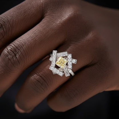 Radiance Rose Bloom Ring worn on a black model